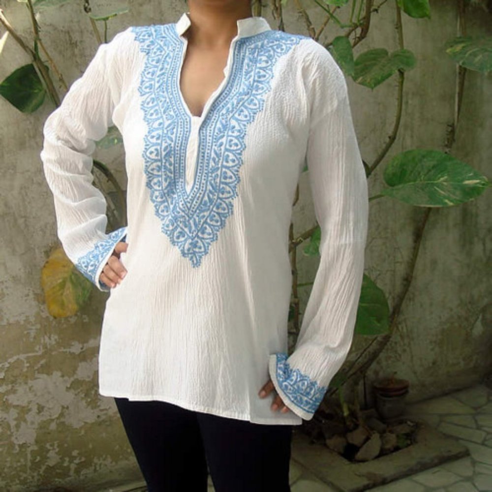 New Indian Ivory short Kurta Embroidered Tunic